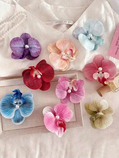 9pcs/Set Multicolor Realistic 3D Orchid Flower Hair Clips, Sweet Versatile Side Bangs Hairpins, Beach Holiday Style Hair Accessories, Suitable For Travel, Photography, Wedding, Casual Use (Random Color Delivery) Due To Lighting, Display And Other Factors, There May Be Slight Color Differences Between The Actual Product And The Image.