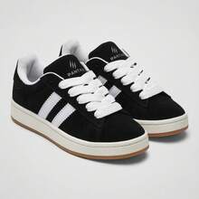 Women's Casual Camp Men's Chunky Skater Sneakers With Thick Laces, Basic Black, Cutout/Detailed - Đen và trắng - Xem 1