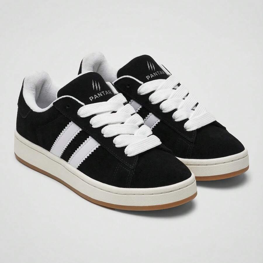 Women's Casual Camp Men's Chunky Skater Sneakers With Thick Laces, Basic Black, Cutout/Detailed - Đen và trắng - Xem 1