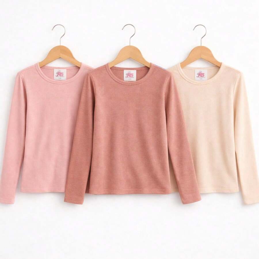 Set Of 2 Or 3 Girls' Long-Sleeved Ribbed Knit Blouses | Sizes 4 To 12 Years - 鬆動的 - 查看 1