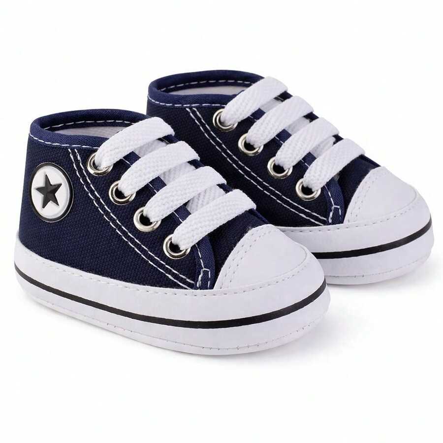 Baby Boy Shoes, High-Top Sneakers, Newborn Size, Comfortable Canvas - 藏蓝色 - 查看 1