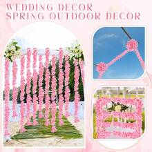 1件装丝绸樱花藤蔓仿真花假樱花植物情人节新娘花束秋季装饰婚礼花瓶家居餐厅卧室装饰，节日生日派对配件，户外花园装饰 - 玫紅色 - 查看 6