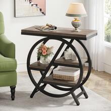 LITTLE TREE 4-Tier End Table For Living Room, Narrow Side Table With Storage, Wood Sofa Side Table With Metal Frame, Industrial Nightstand And Bedside Table For Bedroom, Rustic Brown - 灰色 - 查看 8