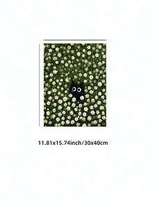 1幅无框黑猫从白色雏菊花丛中窥视的艺术印刷品，充满奇思妙想的田园风海报，适用于卧室、宿舍、客厅装饰，返校季，趣味海报，礼物 - 黑貓 - 查看 10