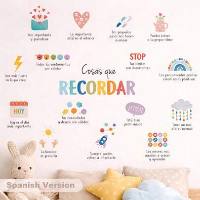 Técnicas de memoria en español/inglés, pegatinas de pared para decoración de oficina de terapia en español o inglés, adecuadas para habitación de niños, dormitorio, guardería, decoración de pared del hogar/decoraciones de vuelta al colegio, decoración de habitación, suministros de aprendizaje