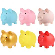 1pc Cute Cartoon Piggy Bank, Available In Blue/Pink/Red/Yellow/Nude/Gold, Durable Anti-Knock Coin Bank, Birthday Gift, Business Gift, Cartoon Coin Bank For Kindergarten, Children Gift, Coin Saving Box For Boys, Girls, Students, Back To School, New Year Gift - Multicolor - View 12