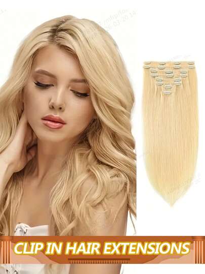 Straight Clip In Hair Extensions Human Hair Extensions 613 Hairstyle Hairpiece Full Head Clip Ins Natural Hair With 18 Clips Brazilian Remy Hair