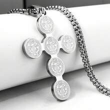 1pc Elegant Stainless Steel Saint Benedict Cross Necklace - Fashionable Religious Jesus Pendant, Suitable For Party And Gift - Necklace - View 9