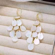 1 Pair Fashion Water Drop Shell Tassel Earrings, High-End Beach Vacation Accessories - A - View 3