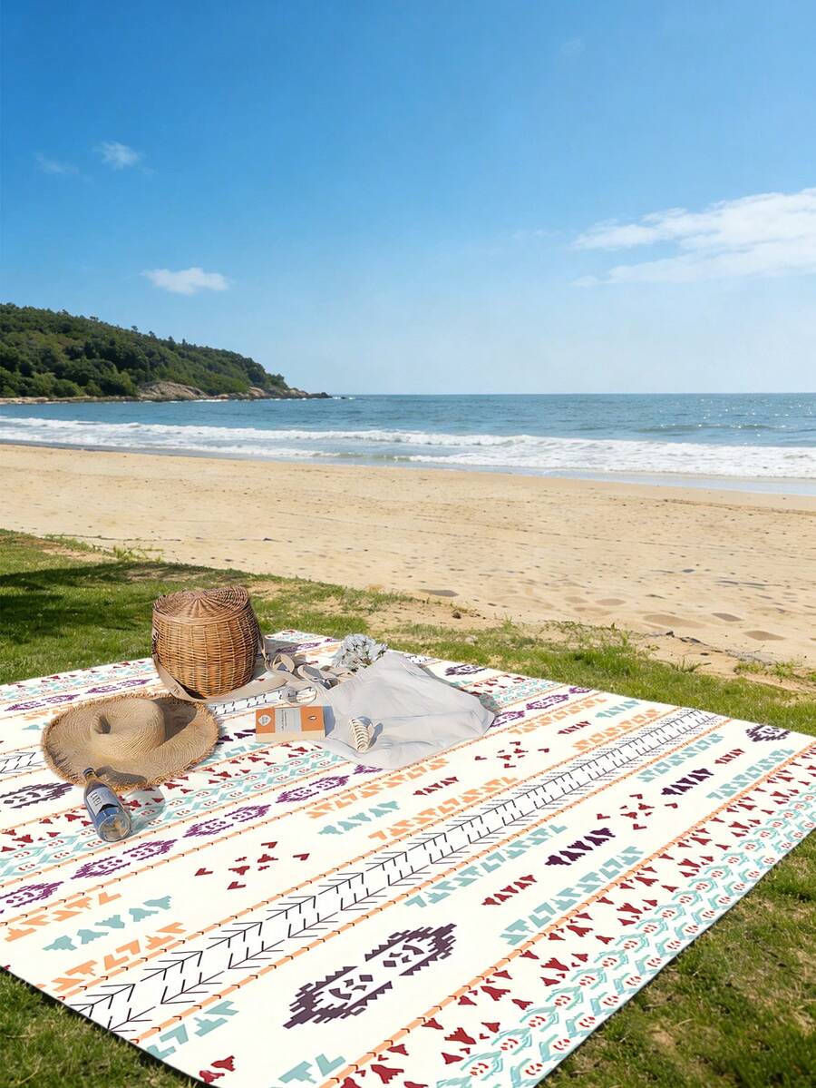 1 Stück Neue wasserdichte und sandabweisende digital bedruckte Picknick-Matte/Strandtuch, modisches und frisches Muster, geeignet für Outdoor-Camping und Picknicks, ganzjährig verwendbar (100g Stoffgewicht) - A - Übersicht 1