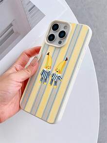 1pc Leather Texture Shockproof Full Coverage TPU Soft Case, UV Printed Striped Pattern With Banana Hand-In-Hand Design, Fashionable Phone Case Compatible With IPhone 7/8/7 Plus/8 Plus/X/XS/XR/XS Max/11/11 Pro/11 Pro Max/12/12 Pro/12 Pro Max/12 Mini/13/13 Pro/13 Pro Max/13 Mini/14/14 Pro/14 Pro Max/14 Plus/15/15 Pro/15 Pro Max/15 Plus/16/16 Pro/16 Pro Max/16 Plus/17/17 Pro/17 Pro Max/Air - Multicolor - View 4