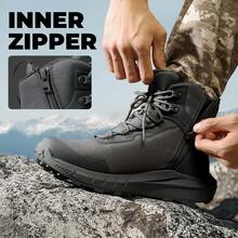 Men's Tactical Hiking Boots Lightweight, Cushioned Sole For All-Day Comfort, Side Zipper For Easy On/Off, Motorcycle Combat-Style, Military-Inspired, 8-Inch Boots With Arch Support – Terrascope - 灰色 - 查看 7