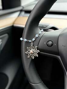 1 pieza Cadena decorativa para volante con estrella, luna y sol plateados, accesorio creativo de interior de coche - A - Ver 6