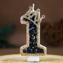 Crown Themed Black Rhinestone Number Birthday Candles, Suitable For 1st Birthday, Party, Anniversary, 0-9 Candles - Multicolor - View 12