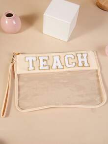 1pc New Waterproof Transparent Letter Cosmetic Bag, High-Quality Large Capacity Travel Toiletry Pouch, Suitable For Fashionable Travelers, Fashion Bloggers, Beach Vacationers, And Daily Cosmetics Organization - Multicolor - View 8