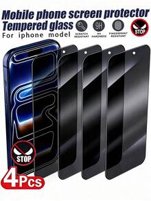 隐私钢化玻璃膜 4 片装 防窥钢化玻璃膜 隐私屏幕保护膜 兼容 17 Pro Max 16 15 14 Plus 13 12 11 2026 新款 9H 硬度 防爆 防刮 防窥保护膜 春季生日礼物 - 黑色 - 查看 16