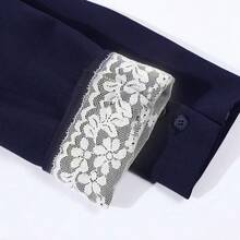 Áo blazer ren tay dài thanh lịch dành cho nữ, kiểu dáng rộng rãi, hai hàng cúc, màu xám đậm, phù hợp cho trang phục đi nghỉ mát mùa xuân. - Màu xanh hải quân - Xem 4