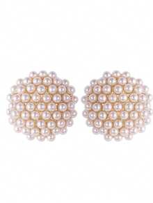 优雅仿珍珠心形花朵耳环，简约百搭女士耳环 - 白色 - 查看 5