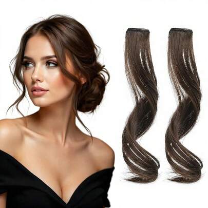 Tóc giả kiểu râu rồng với phần mái bằng sợi tổng hợp, có những lọn tóc xoăn nhẹ hình số 8 ở hai bên, tạo hình dáng tự nhiên cho khuôn mặt, phù hợp cho phụ nữ. Tóc giả này có phần mái hình số 8, thích hợp để sử dụng hàng ngày, và cũng có thể được dùng như một phụ kiện tóc mùa đông, kẹp tóc dự tiệc hoặc kẹp tóc thời trang.