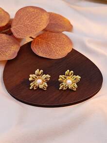 1/6 Pairs Women's Pearl Stud Earrings Set, Women's Jewelry, Stainless Steel Waterproof Fade-Resistant Hypoallergenic Stud Earrings. Women's French Vintage Minimalist Luxury Pearl Snake Bow Seashell Sunflower Flower Geometric Square Oval Stud Earrings, Daily Commute Workplace Office Dating Romance Friends Gathering Party Vacation, Clothing Matching Suit Shirt Dress, Eid Ramadan Valentine's Day Mother's Day Birthday Gift For Girlfriend - Multicolor - View 7