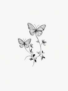 1 st tvättbar modeklistermärke, realistisk fjärils- och vinrankatatueringsdesign, vattentät långvarig konstgjord armtatuering, delikat och fräsch för kvinnor, kan hålla i 2-3 dagar - Svart - Visa 6