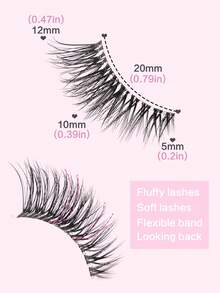 10 Pairs Natural Cat Eye Transparent Stem False Eyelashes, Fluffy 3D Faux Mink Handmade Half-Strip Eyelashes, Suitable For Daily Wear To Elongate Eye Corners For Girls - Black - View 2