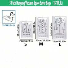 3pcs/Set Vacuum Compression Storage Bags, Hanging Vacuum Seal Bags For Clothes, Bedding, Dust-Proof, Moisture-Proof, Foldable Vacuum Compression Bags For Suits, Jackets, Down Jackets, Coats, Space Saving, Transparent Vacuum Seal Hanging Design, Wardrobe Organizer, Travel Closet, Essential Storage Tool - View 12