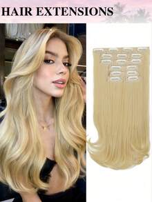 Extensiones de cabello con clip de 18 pulgadas, corte en capas para mujeres, ligeras y naturales, piezas de cabello sintético con malla de cabello delgada e invisible. - Multicolor - Ver 16