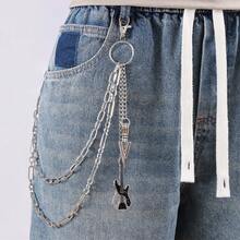 1件百搭街头嘻哈风格金属双层裤链，复古个性化牛仔裙腰链，带吉他吊坠 - 銀色 - 查看 2