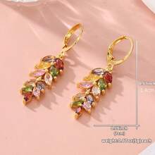 1 Pair Vintage & Luxurious Colorful Cubic Zirconia Wheat Ear Rings, Suitable For Party And Wedding, Perfect Romantic Gift For Her - Gold - View 2