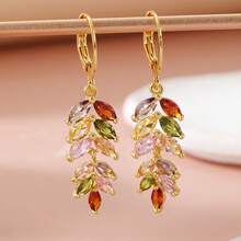 1 Pair Vintage & Luxurious Colorful Cubic Zirconia Wheat Ear Rings, Suitable For Party And Wedding, Perfect Romantic Gift For Her - Gold - View 1