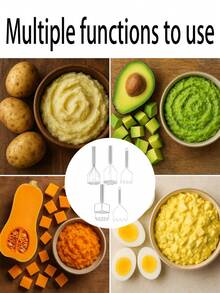 1 pieza Triturador de patatas de acero inoxidable, prensa de patatas, triturador de alimentos, adecuado para triturar patatas, patatas moradas, calabaza, taro, queso, aguacate, etc. Triturador y prensa de patatas, triturador de batata/calabaza/maíz que puede evitar que los ingredientes se apelmacen y se peguen a las manos, adecuado para otros ingredientes, fácil de desmontar y limpiar, adecuado para la cocina, la cocina - Multicolor - Ver 10