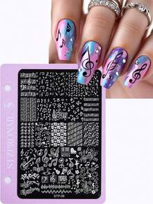 1pc Music Note Design Nail Stamping Plate Musical Staff Musical Instruments Dancer Cute Retro Nail Stamp Template Stainless Steel Reusable Salon Nail Tool Metal Pattern Carved DIY Manicure Accessory - Multicolor - View 6