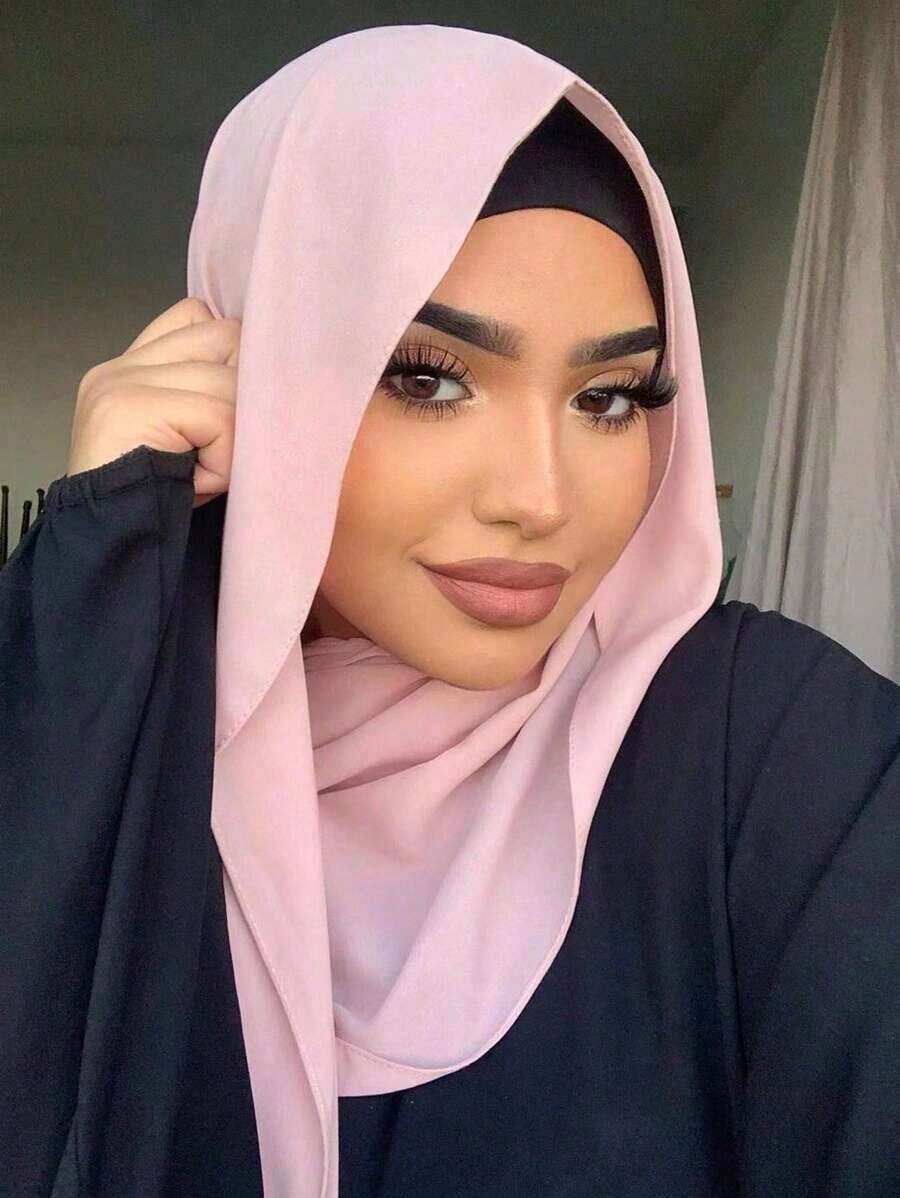 1pc Ladies Solid Color Chiffon Faux Pearl Decor Soft Hijab Scarf, Suitable For Daily Wear Abaya Accessories Women Veil - 綠色 - 查看 1