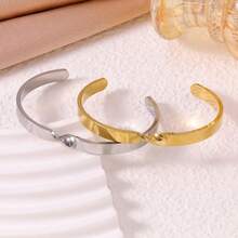 Vòng tay bằng thép không gỉ mạ vàng 18K, kiểu dáng xoắn hình chữ C, phong cách Pháp tối giản thanh lịch. - Nhiều màu - Xem 3