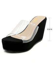 lunryet Women's Clear Strap Wedges Platform Sandals Classic Fish Mouth Memory Foam Slip-On Height Increase Slides Sandals Summer Casual Beach Walking Slippers MILO-1 - 黑色 - 查看 7