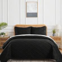 3 Pieces Black Quilt Set Queen King Size Lightweight Bedspread Ultrasonic Wave Pattern Soft Microfiber Coverlet For Modern Style Bed Sets With 2 Pillow Shams,Wedding Items,Valentines Day Home Bed Room Decor,Mothers Day Gift,All Season - màu đen - Xem 8