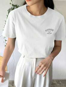 Camiseta con estampado de letra de cuello redondo - Blanco - Ver 3