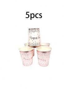 10pcs Rose Gold Birthday Party Tableware Set, Including Rose Gold Disposable Paper Plates, Cups, Napkins, Elegant One-Time Rose Gold Tablecloth Decor, Suitable For Birthday, Wedding, Party, Tea Ceremony And Other Occasions, Can Be Used For Decoration - Multicolor - View 8