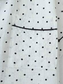 2pcs Women's Mini Polka Dot Printed Pajamas Set, Women's Comfortable Home Pajamas Set With Contrast Trim Button-Down Shirt And Bow Tie Shorts, Perfect For Home Wear In Summer White Set,Two Pieces Set, Spring/Summer - 白色 - 查看 6