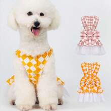 1件菱形图案宠物连衣裙，轻盈透气，甜美淑女风吊带裙，适合小型犬夏季穿着，可爱动物时尚，拍照，生日礼物，个性化宠物礼物，任何场合皆宜 - 彩色 - 查看 2
