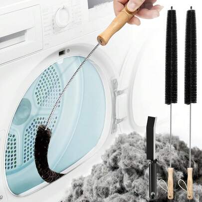 Dryer Vent Cleaning Kit - Household Cleaning Supplies, Dryer Lint Brush, Refrigerator Coil Brush, Flexible Lint Remover, For Removing Dust And Pet Hair