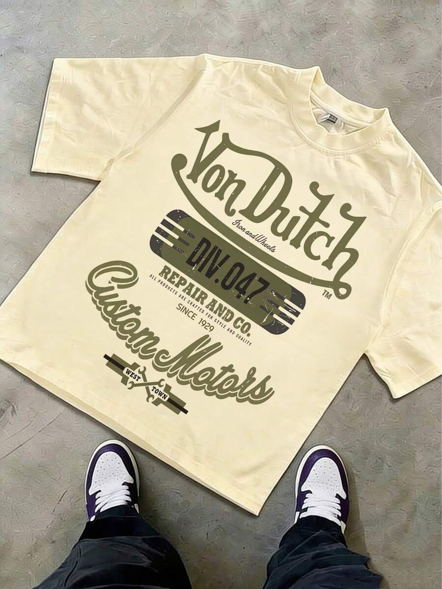 [Cotton T-Shirt] Tween Boy Cotten Clothes,Y2K-Inspired Letter Print T-Shirt - Casual Crew Neck, Short Sleeve, Machine Washable - Perfect For Spring/Summer/Fall,Fashion, Streetwear, Unisex, Men, Women - Màu be - Xem 1