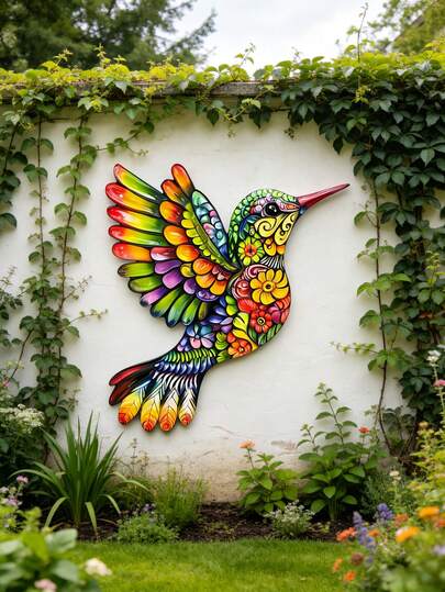 1 pieza Decoración de pared de colibrí de metal colorido - Perfecto para uso en interiores/exteriores, hogar, oficina, jardín exterior, patio, porche, decoración de valla exterior, decoración de fiestas y bodas - Ideal para fiestas de vacaciones, Día de la Madre, Acción de Gracias y también un regalo perfecto para familiares y amigos. Diseño plano 2D
