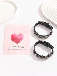 ATLVXJL 2pcs/Set Luminous Couples/Friendship Leather Bracelet With 4 Glowing Stars, Casual Accessory Suitable For Daily Wear And Holiday Gift - Multicolor - View 4