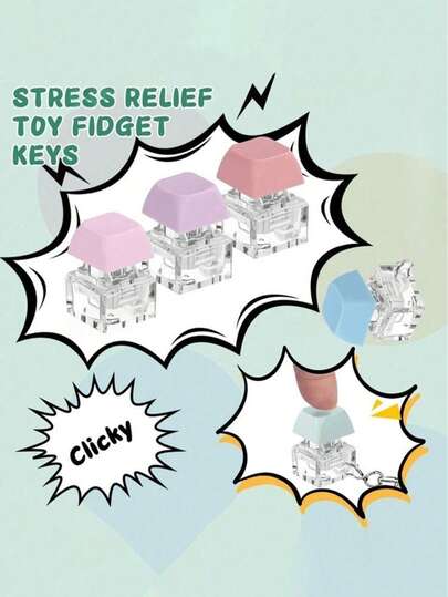 1pc Keyboard Stress Relief Toy, 4-In-1 Keyboard Stress Relief Keychain, Macaron Colors, Keyboard Stress Relief Rocking Toy, Stress Relief Gift, Pressing Button Stress Relief Gift, Excellent Birthday Gift, Party Favor