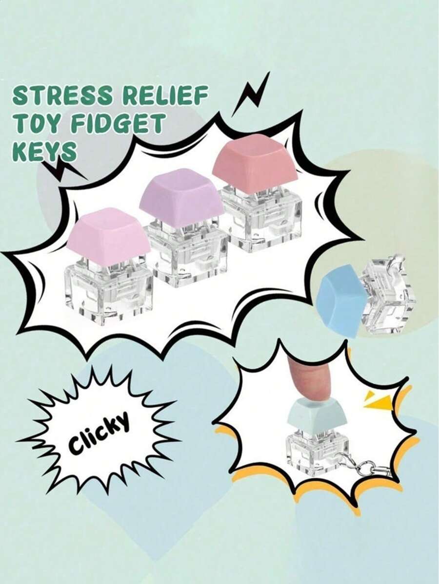 1pc Keyboard Stress Relief Toy, 4-In-1 Keyboard Stress Relief Keychain, Macaron Colors, Keyboard Stress Relief Rocking Toy, Stress Relief Gift, Pressing Button Stress Relief Gift, Excellent Birthday Gift, Party Favor - Multicolor - View 1