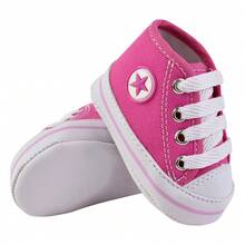 Sapatinho Bebê Menino Tênis Cano Alto RN Infantil Confortável Lona - Pink - Visão 4