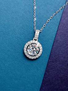 1 chiếc dây chuyền bạc 925 cao cấp thời trang đính đá Moissanite 1 carat 6.5mm, thích hợp cho nữ giới đeo hàng ngày, dự tiệc, ngày lễ, Ngày Valentine, Ngày của Mẹ, Lễ Phục Sinh, kỷ niệm ngày cưới, quà tặng trang sức cho nữ. - Bạc - Xem 2