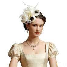 1 chiếc mũ cài tóc đính hoa và lông vũ, kiểu dáng Bohemian cổ điển thanh lịch, thích hợp cho các bữa tiệc, đám cưới, tiệc trà, tiệc cocktail, ngày hội đua ngựa, phù hợp cho mọi mùa. - HA9186 - Xem 14